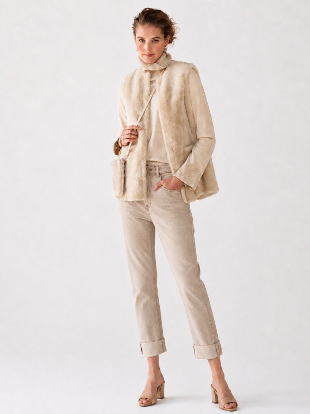 Brunello Cucinelli Monili Cuff Jeans Beige Denim Relax Leg Cropped 30"x26 Size 6
